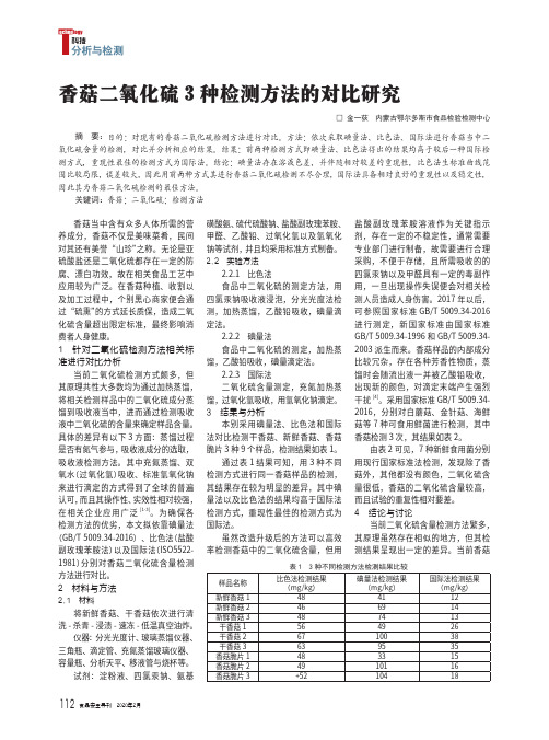 香菇二氧化硫3种检测方法的对比研究