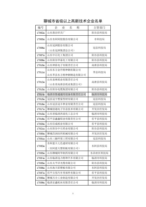 聊城市省级以上高新技术企业名单