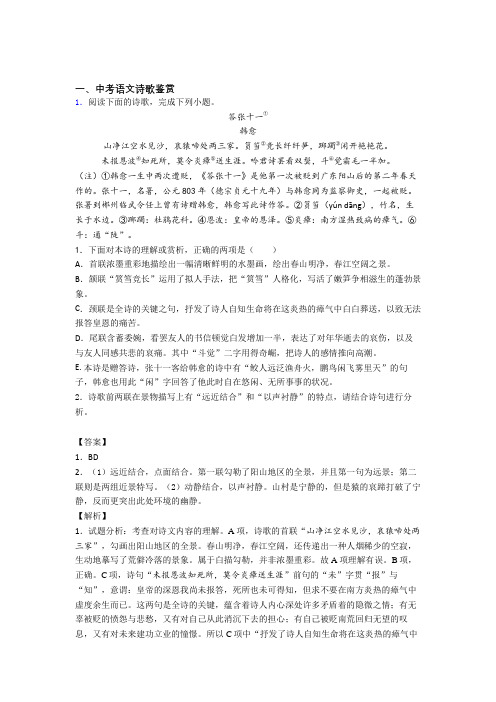 2020-2021中考语文诗歌鉴赏的综合题试题含答案解析