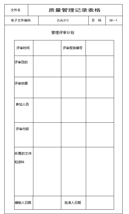 ISO9000质量管理记录表格(全套)【范本模板】