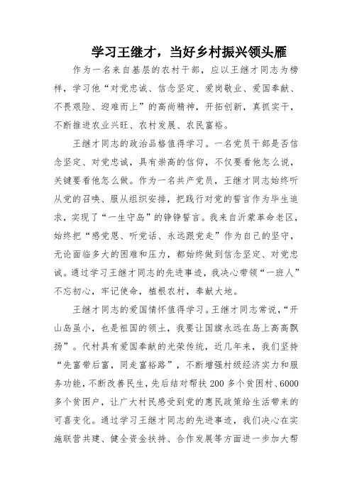 学习王继才,当好乡村振兴领头雁