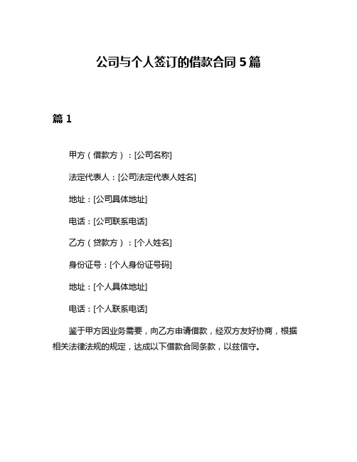 公司与个人签订的借款合同5篇