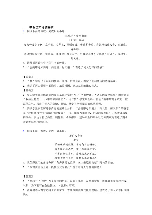 2020-2021中考语文—诗歌鉴赏的综合压轴题专题复习含详细答案