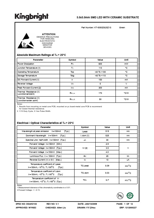 5.0x5.0mm SMD LED与陶瓷基板 产品说明书