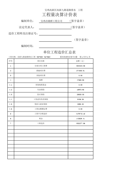 九路道路排水工程决算文件