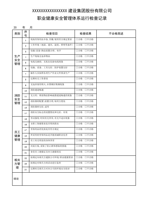 职业健康安全管理体系运行检查记录