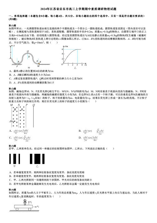 2024年江苏省启东市高三上学期期中素质调研物理试题