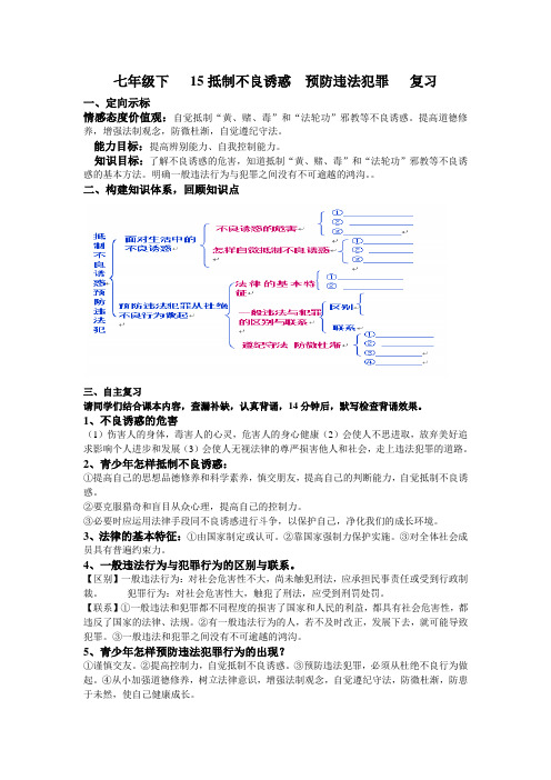 七年级下   15抵制不良诱惑  预防违法犯罪   复习