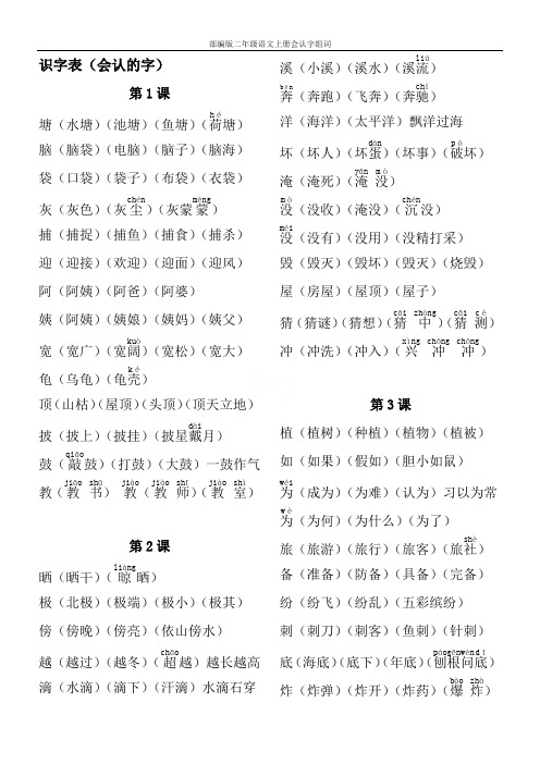 部编版二年级语文上册会认字组词