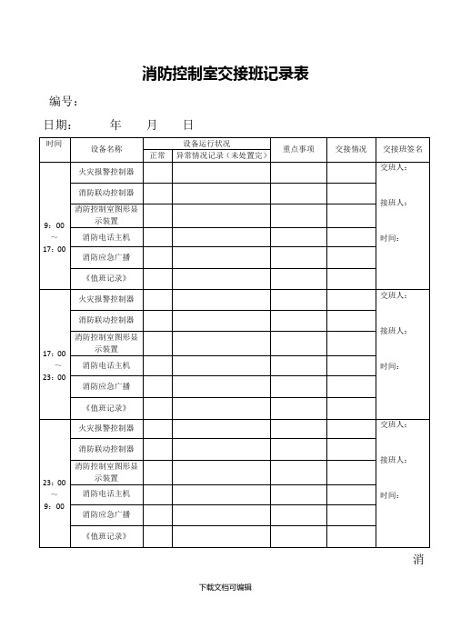 消防控制室交接班记录表(示例)