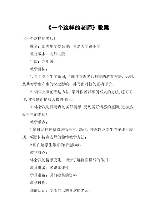 《一个这样的老师》教案_教案教学设计_1