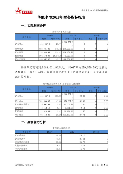 华能水电2018年财务指标报告-智泽华