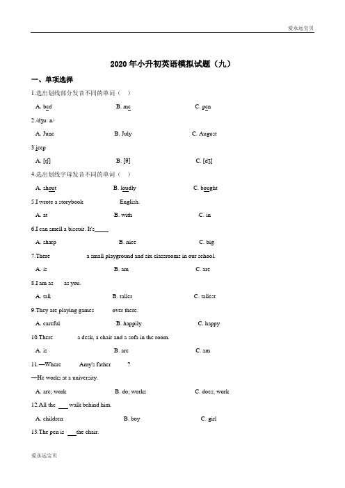 2020年小升初英语模拟试题(九) (开心英语) (粤人版含答案)