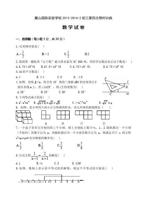 长沙市麓山国际实验学校初三第四次月考试卷含答案.doc