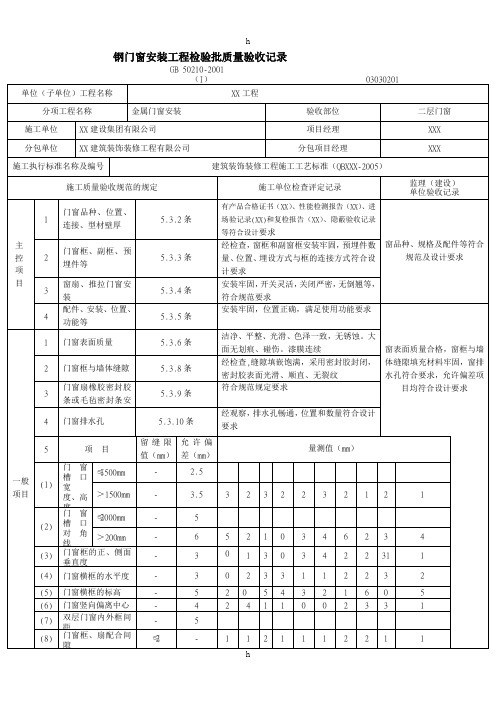 钢门窗安装工程检验批质量验收记录