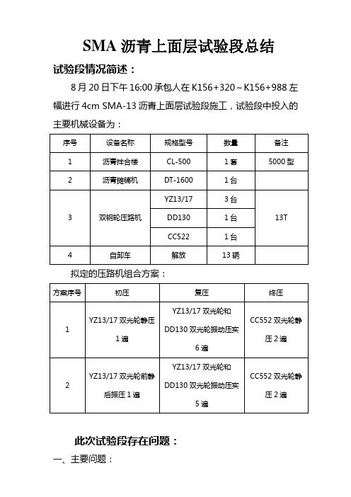 SMA沥青上面层试验段总结