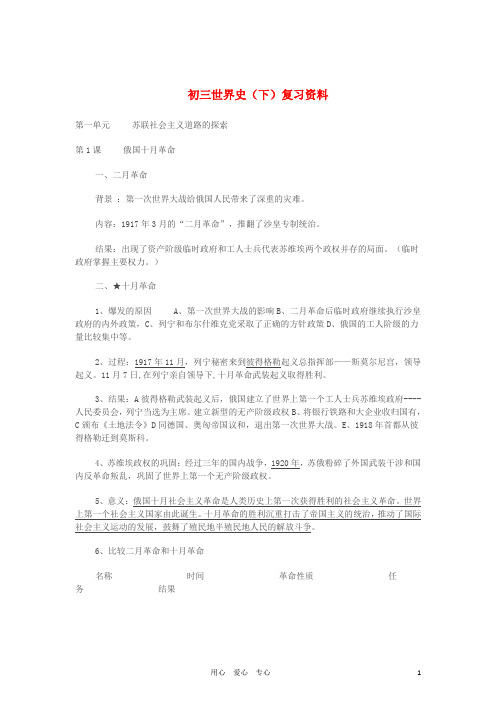 九年级历史下册 世界史复习资料 鲁教版