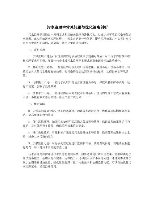 污水治理中常见问题与优化策略剖析