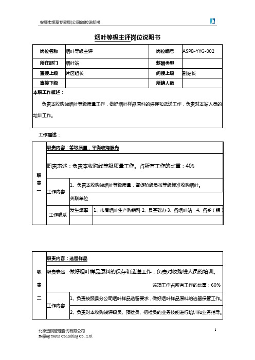 烟叶站等级主评岗位说明书范例