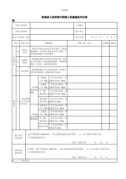 软基或土质岸坡开挖施工质量验收评定表