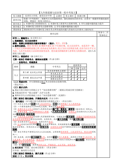 追求民主价值 建设法治中国教案  人教版九年级道德与法治第一轮中考复习教案