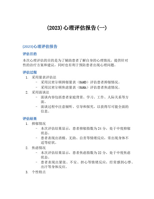 (2023)心理评估报告(一)