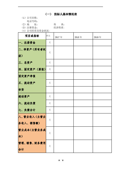 投标人基本情况表