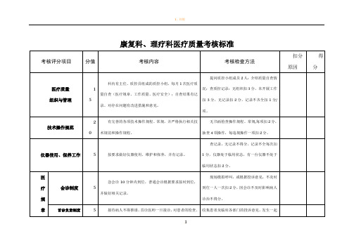 康复科、理疗科医疗质量考核标准