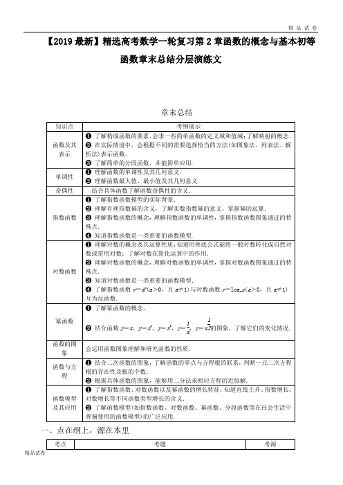 高考数学一轮复习第2章函数的概念与基本初等函数章末总结分层演练文