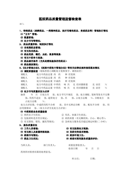 医院药品质量管理监督检查表