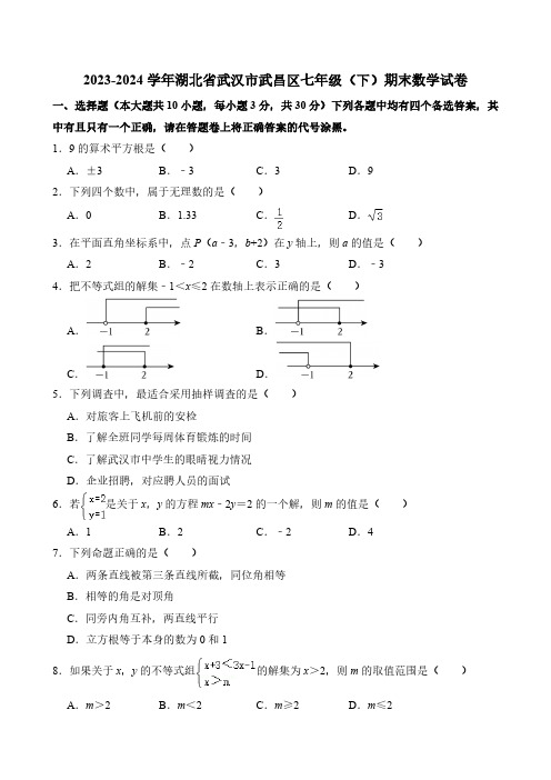 2023-2024学年湖北省武汉市武昌区七年级(下)期末数学试卷(含详细解答)