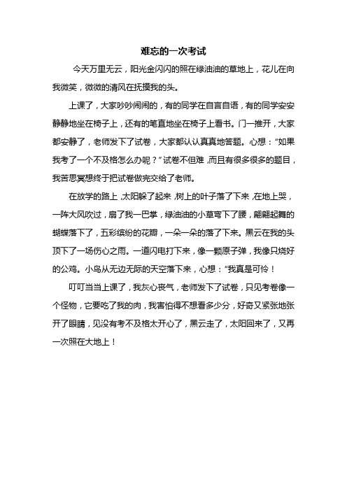 五年级作文：难忘的一次考试作文400字