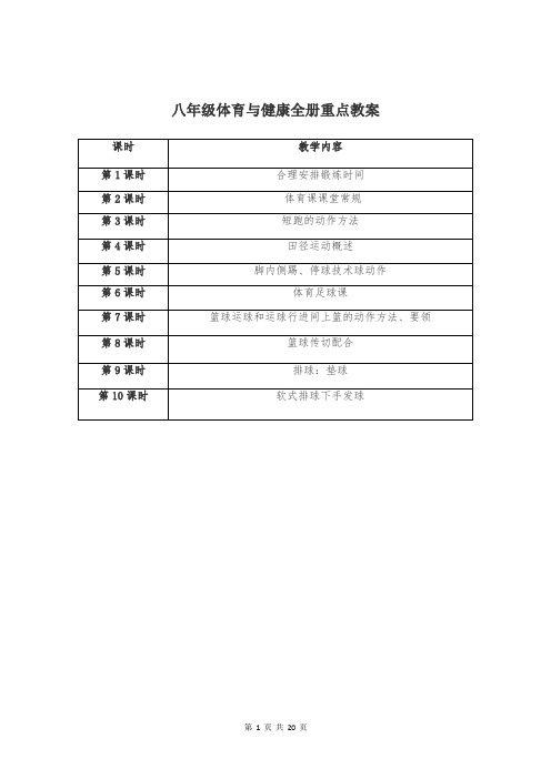 人教版八年级体育与健康全册(重点内容)教案