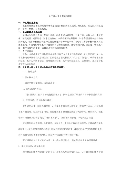 人工湖水域生态系统简析
