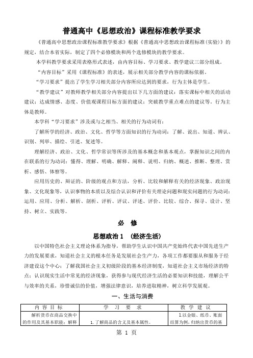 普通高中《思想政治》课程标准教学要求22页word文档