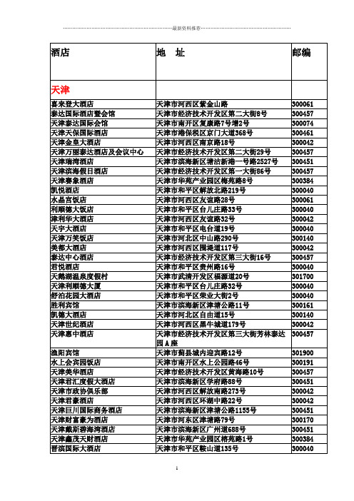 35个城市四星级以上酒店名录之一(天津、贵阳、西安、福建、厦门、长春)精编版