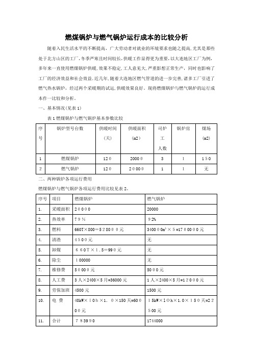 燃煤锅炉与燃气锅炉运行成本的比较分析