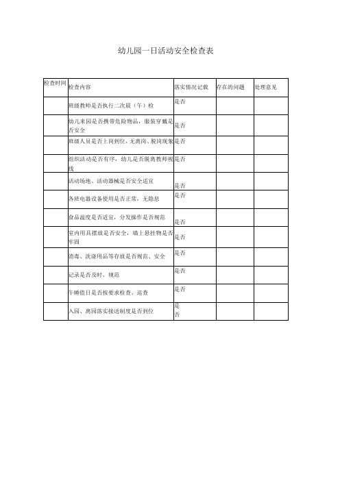 幼儿园一日活动安全检查表