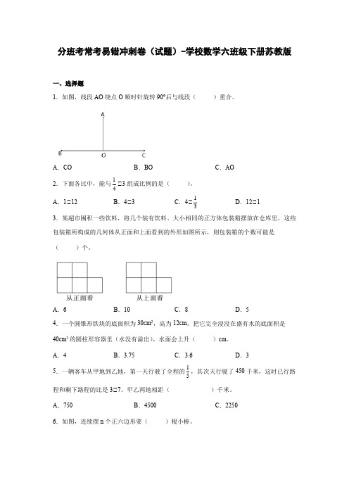 分班考常考易错冲刺卷(试题)-小学数学六年级下册苏教版