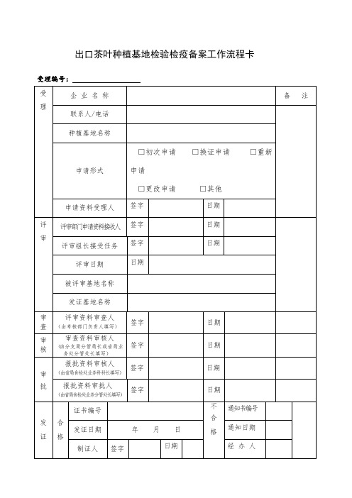出口茶叶种植基地检验检疫备案工作流程卡