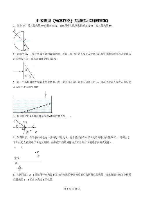 中考物理《光学作图》专项练习题(附答案)