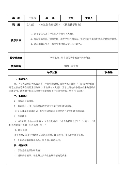 人教版小学二年级上册音乐教案(全册