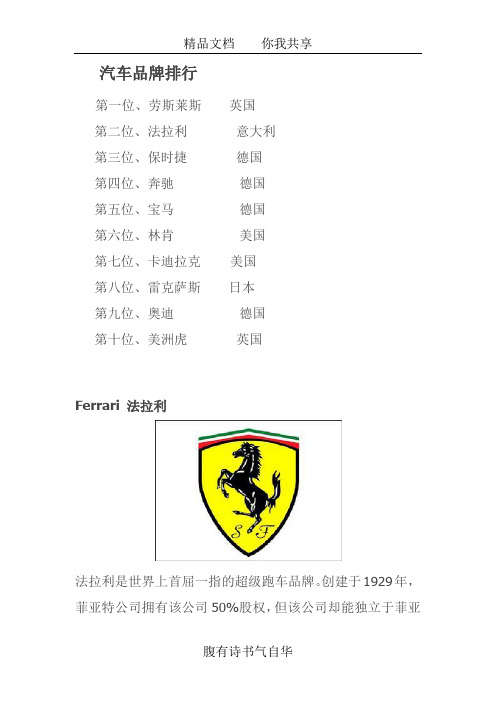 汽车品牌排行