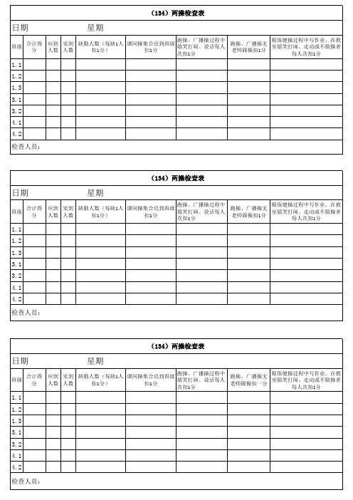 小学红领巾监督岗两操检查表