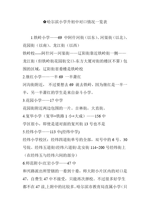 哈尔滨小学升初中对口情况一览表