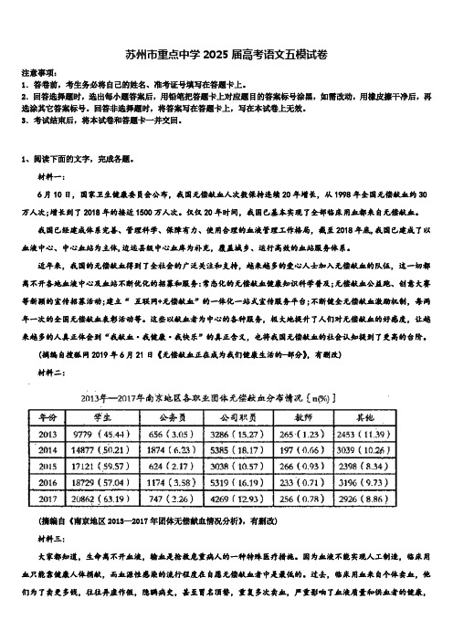 苏州市重点中学2025届高考语文五模试卷含解析