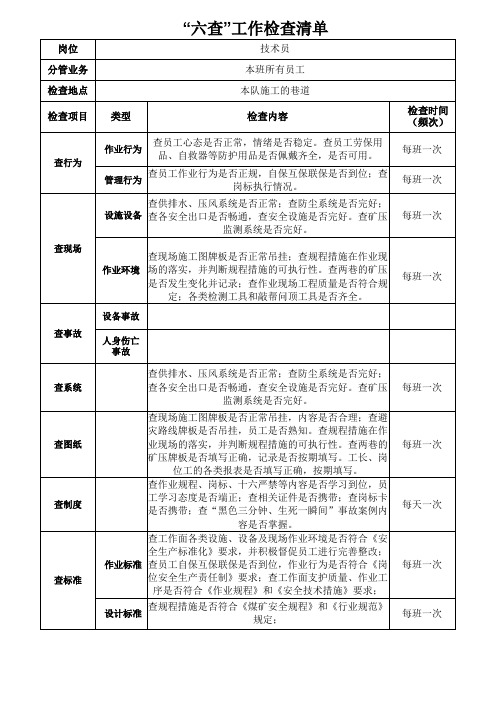 掘进技术员“六查”工作检查清单