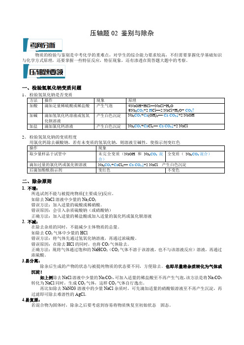 压轴题02 鉴别与除杂(原卷版)-中考化学压轴题专项训练(上海专用)