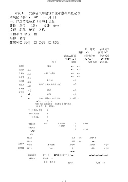 安徽省民用建筑节能审查备案登记表格