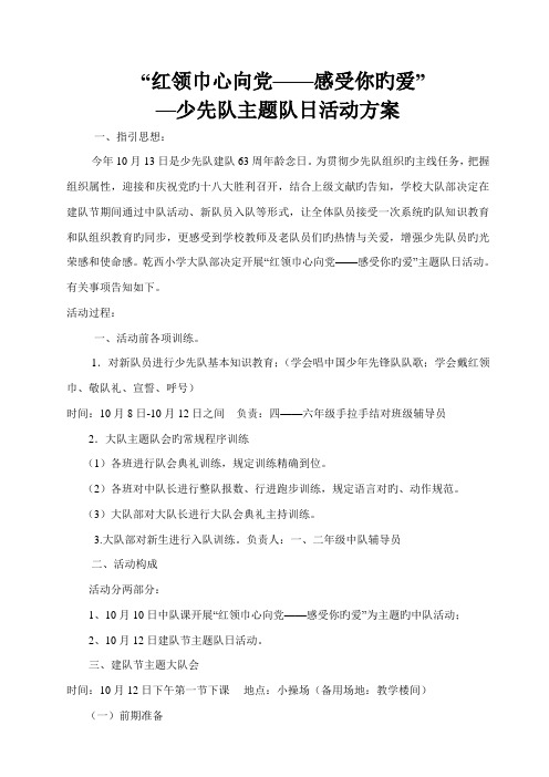 红领巾心向党感受你的爱少先队主题队日活动专题方案